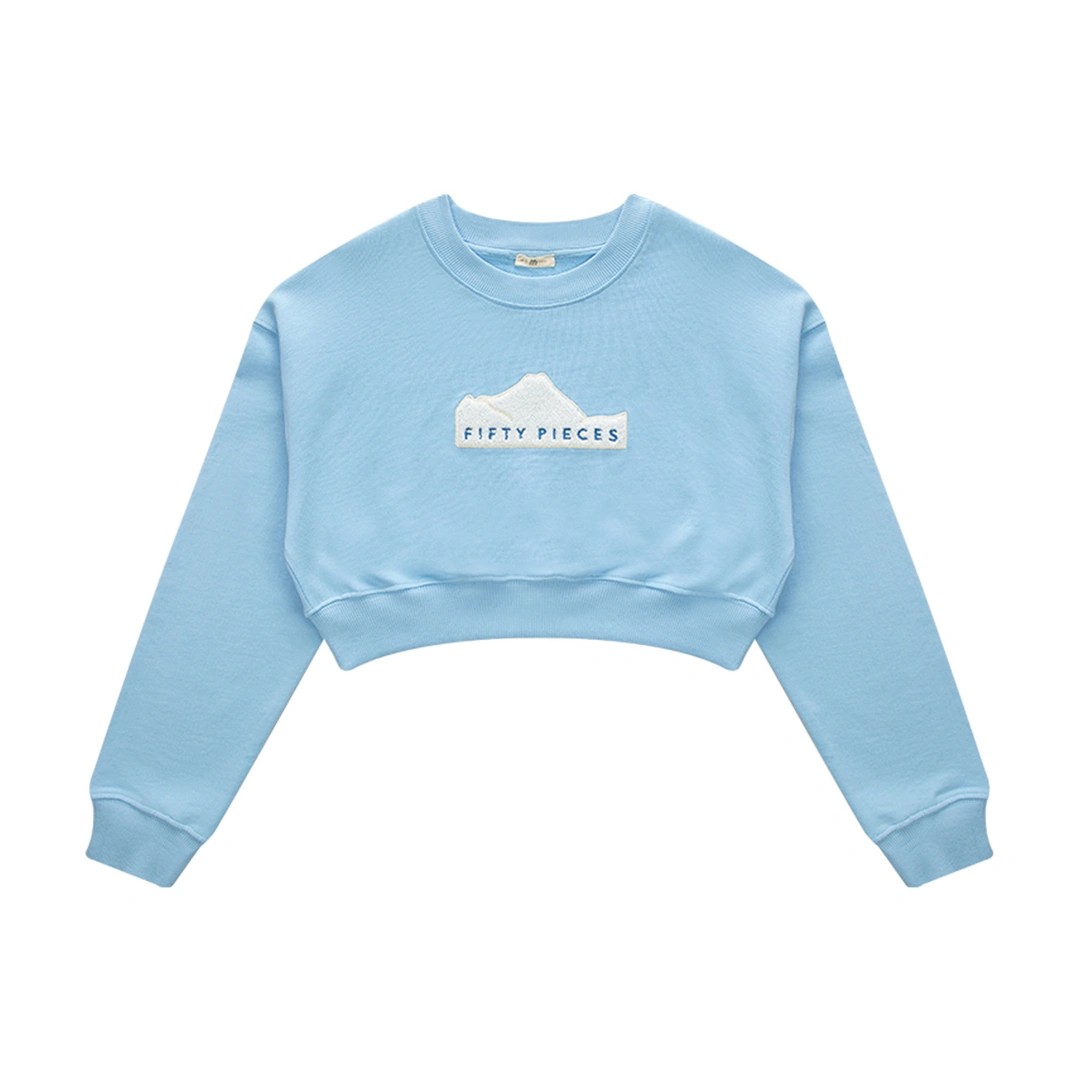 Oversize Crop Kadın Sweatshirt - Mavi