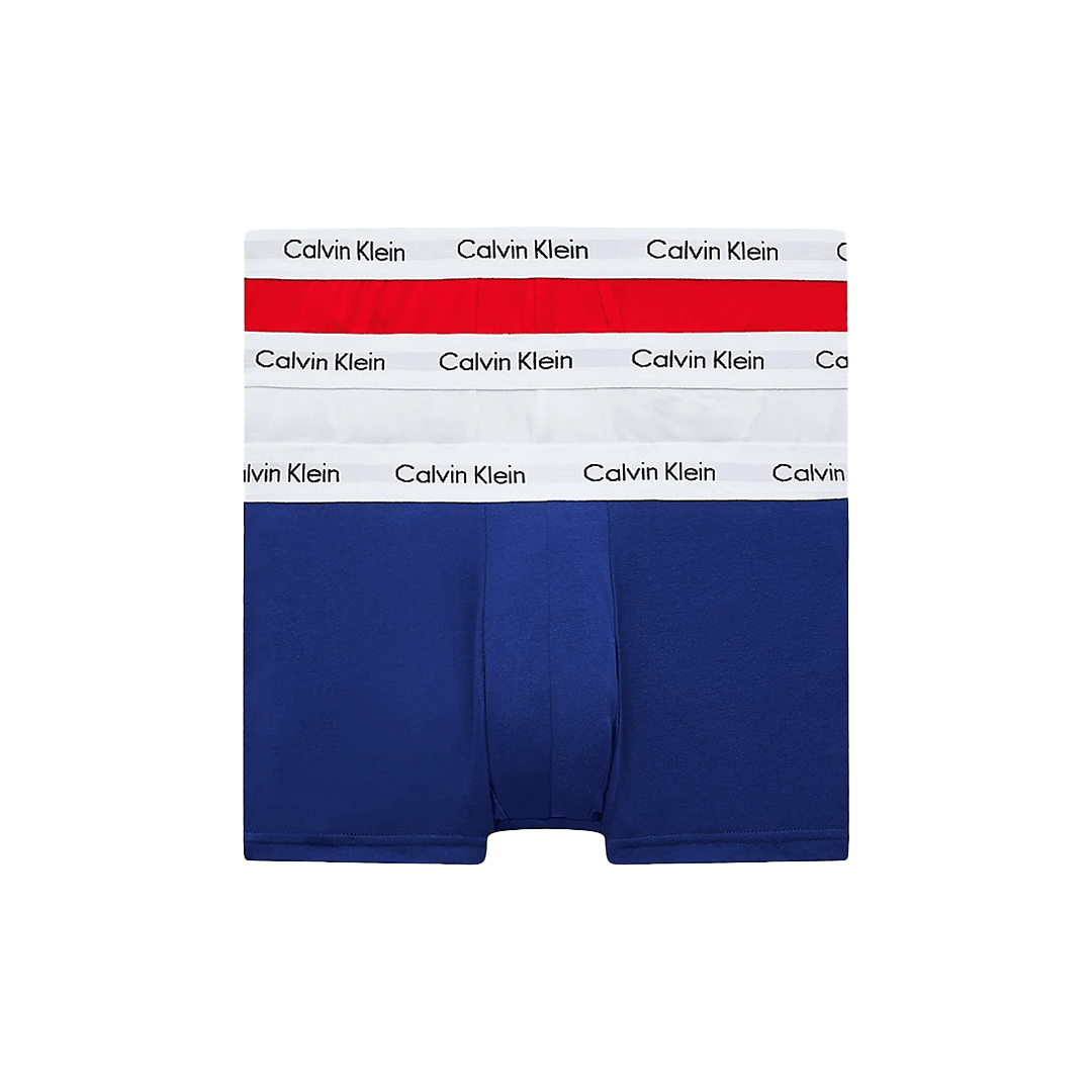 Calvin Klein Erkek 3'lü Düşük Bel Trunk Boxer Seti - Mavi / Beyaz / Kırmızı