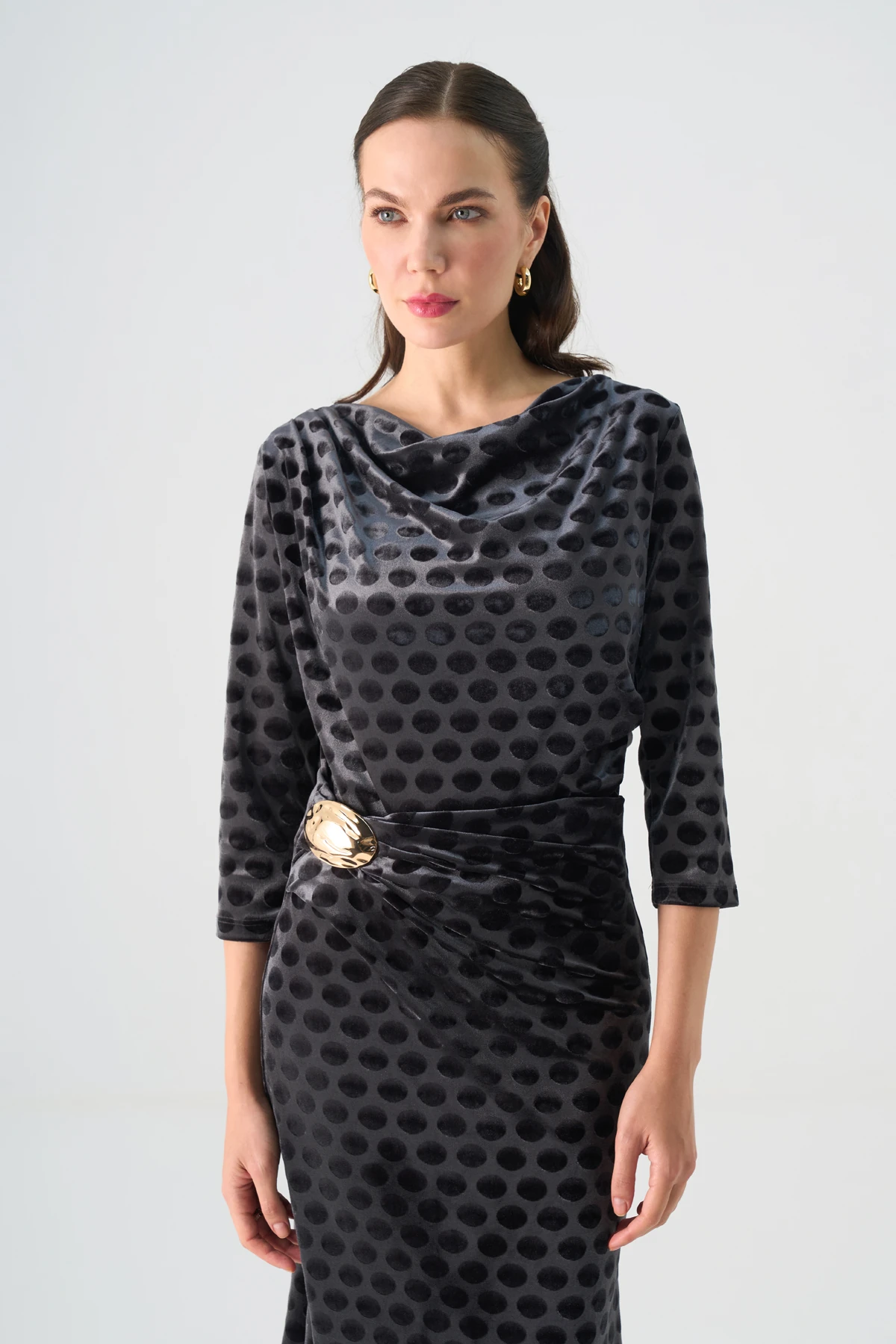 Degaje Yakalı Beli Aksesuarlı Kadife İkili Takım EL-2772