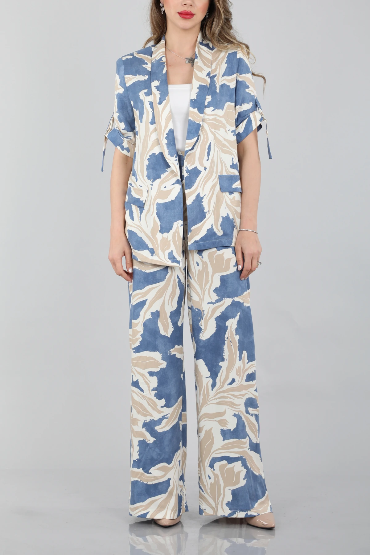 Desenli tencel ceket takım EL-2660