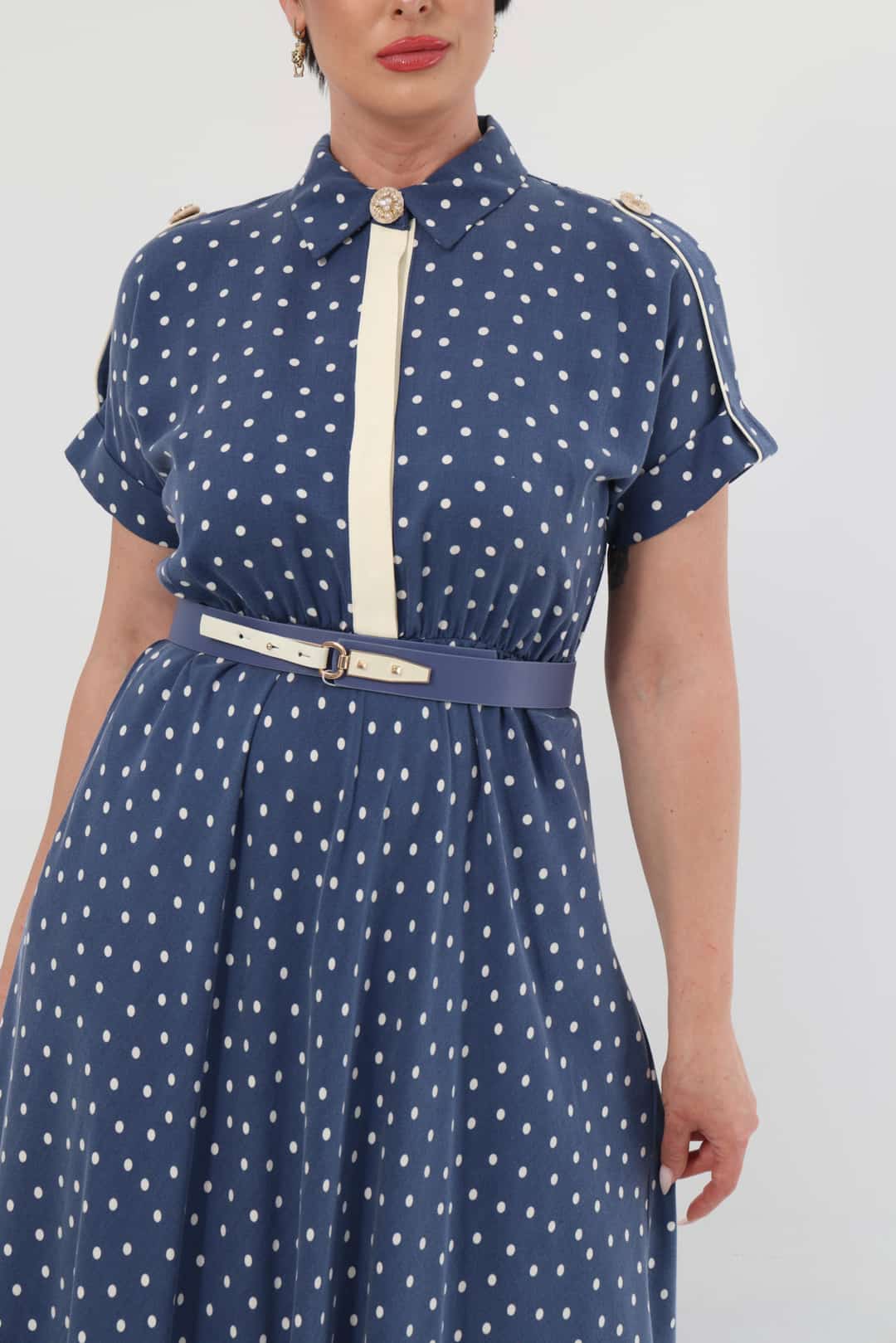 Garnili puan tencel elbise EL-4257-B