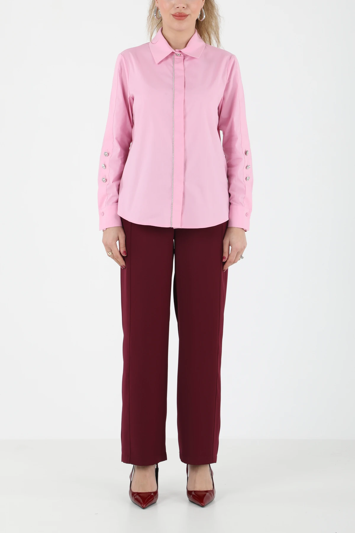 Zincir detaylı pamuk gömlek EL-1744