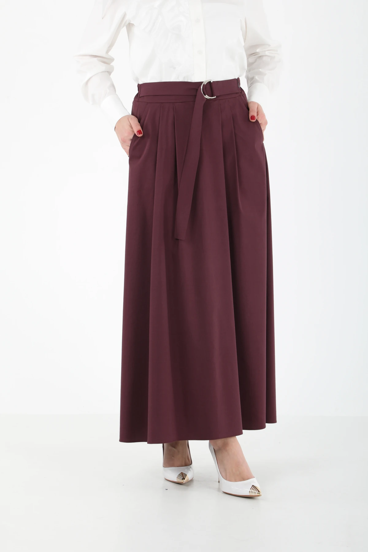 Metal aksesuarlı pileli etek EL-1194 - MÜRDÜM