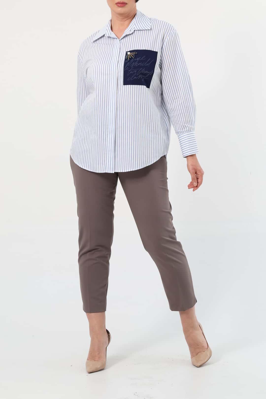 Çizgili oversize gömlek EL-1720-B - MAVİ