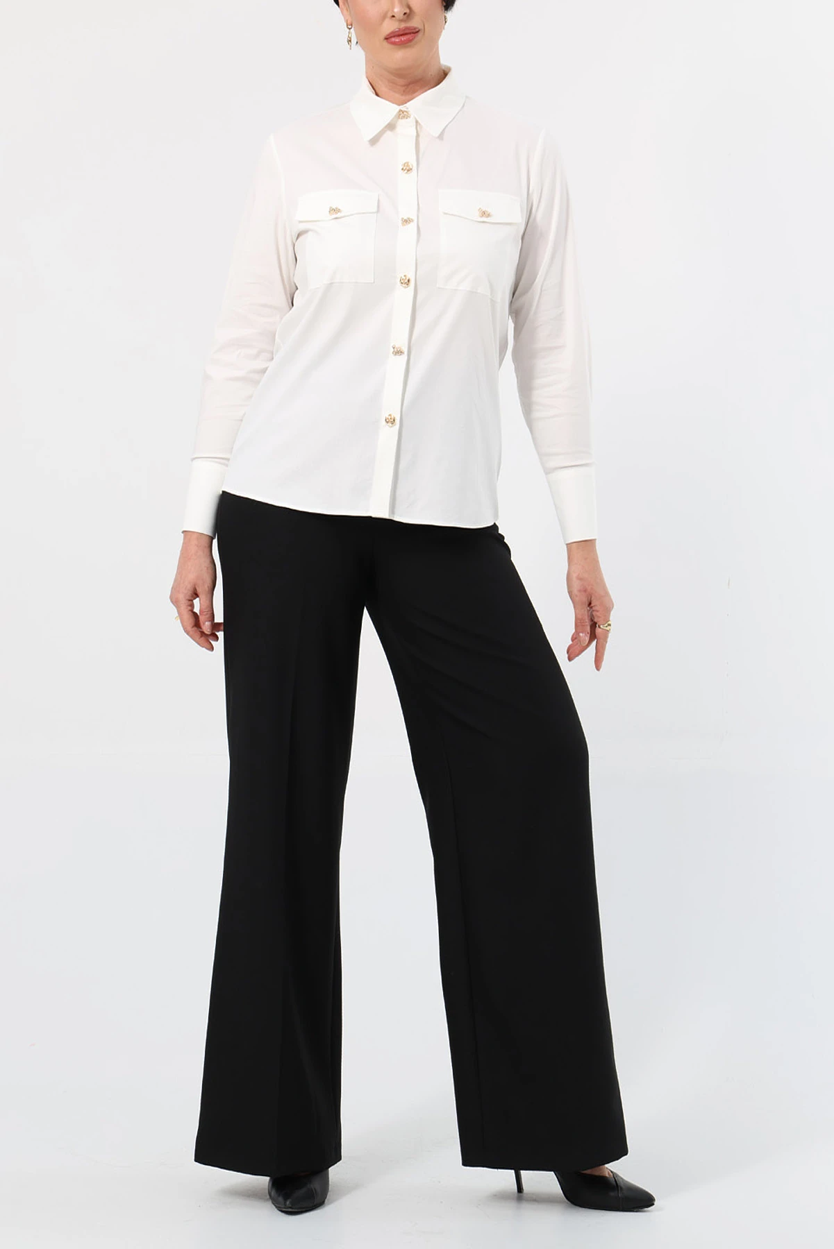 Metal aksesuarlı poplin gömlek EL-1734-B