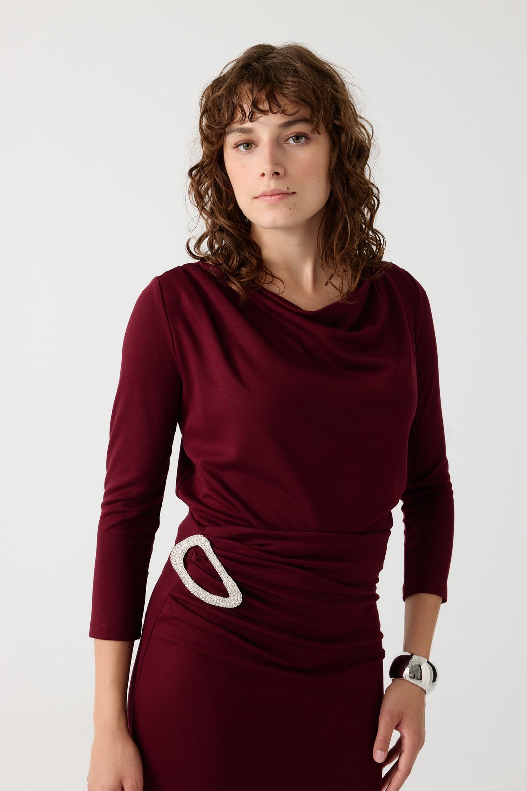 Taşlı aksesuarlı örme takım EL-2721 - BORDO