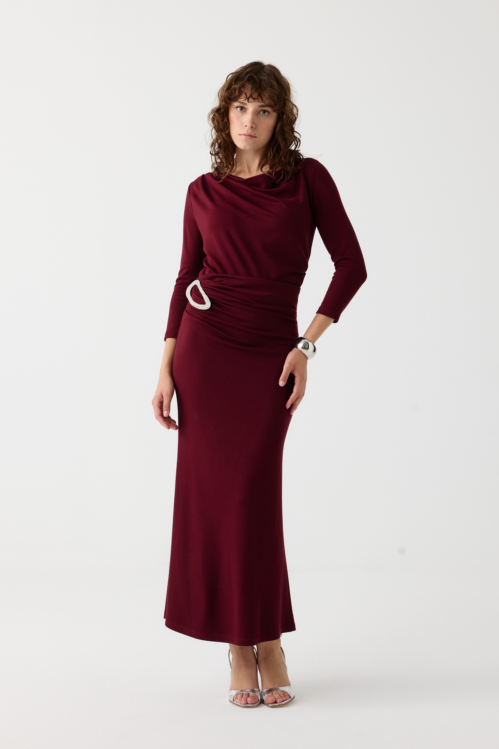 Taşlı aksesuarlı örme takım EL-2721 - BORDO