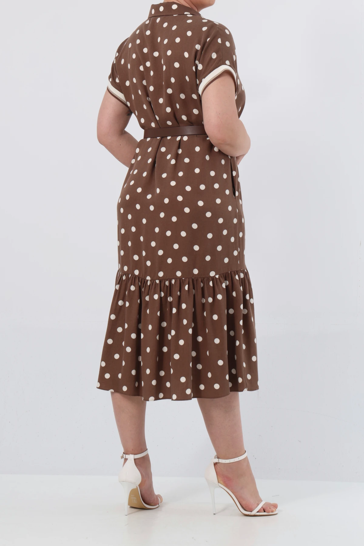 Kolu ribanali puanlı tencel elbise EL-4288-B