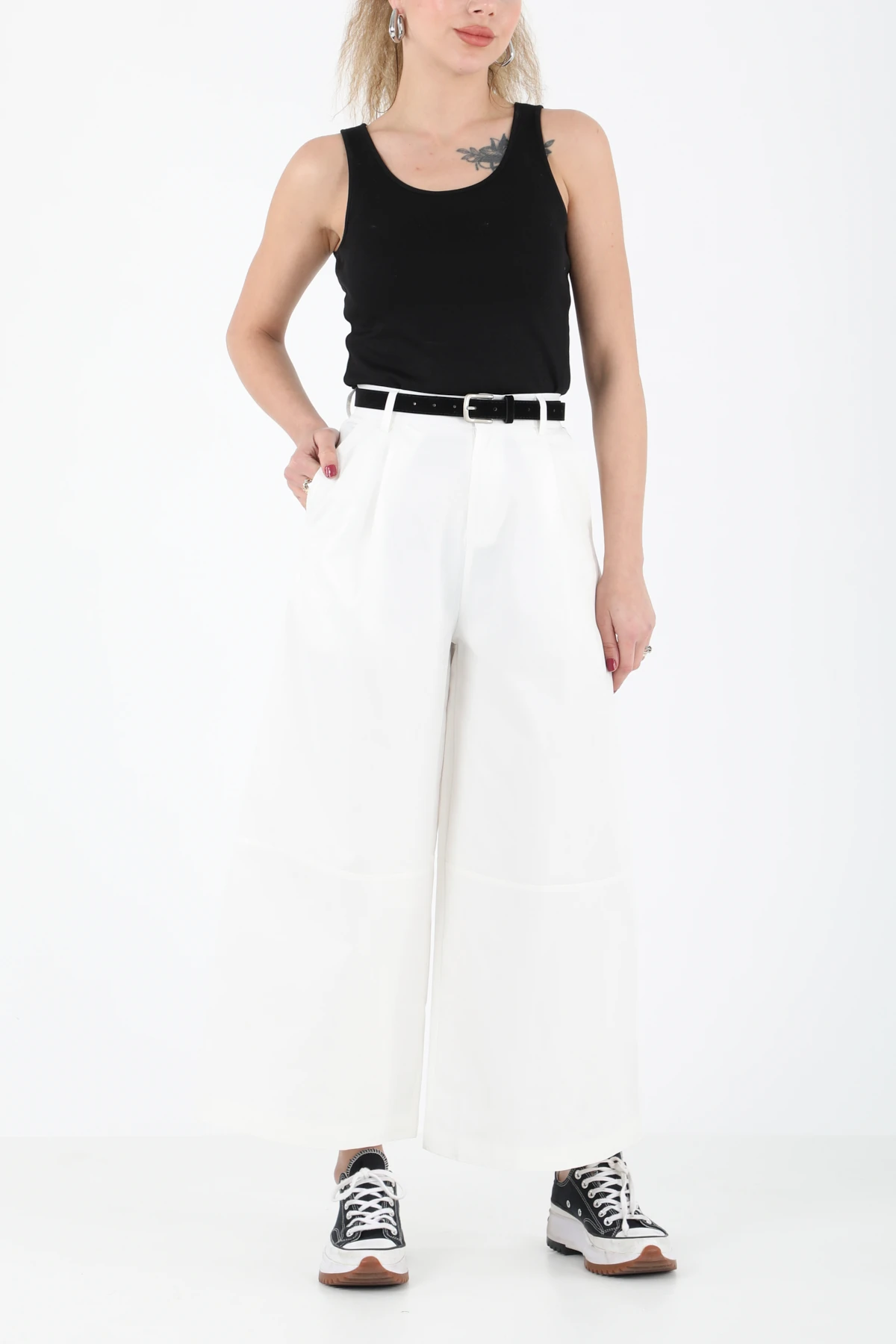 Kontrast kemerli palazzo pantolon EL-1200