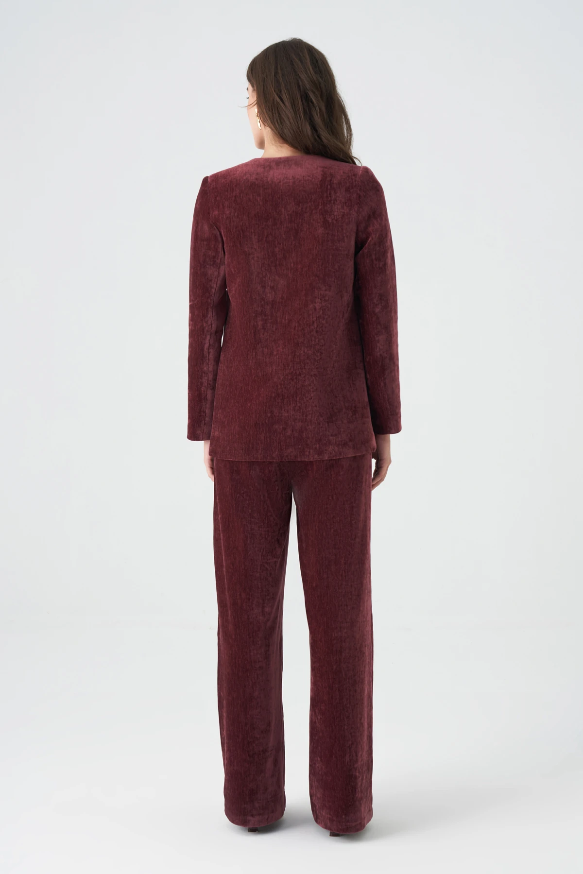 Kruvaze büyük düğmeli kadife takım EL-2775