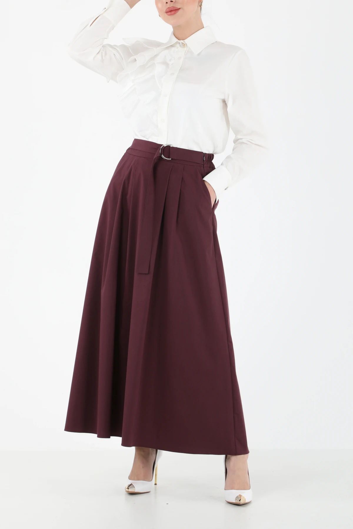 Metal aksesuarlı pileli etek EL-1194 - MÜRDÜM