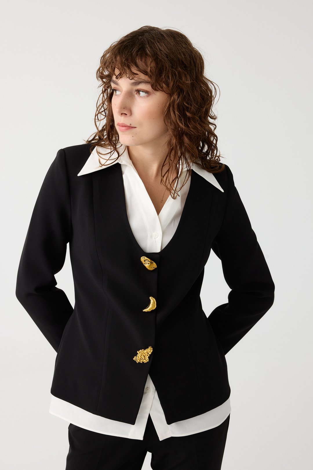 Poplin mix metal aksesuarlı takım EL-2700 - SİYAH