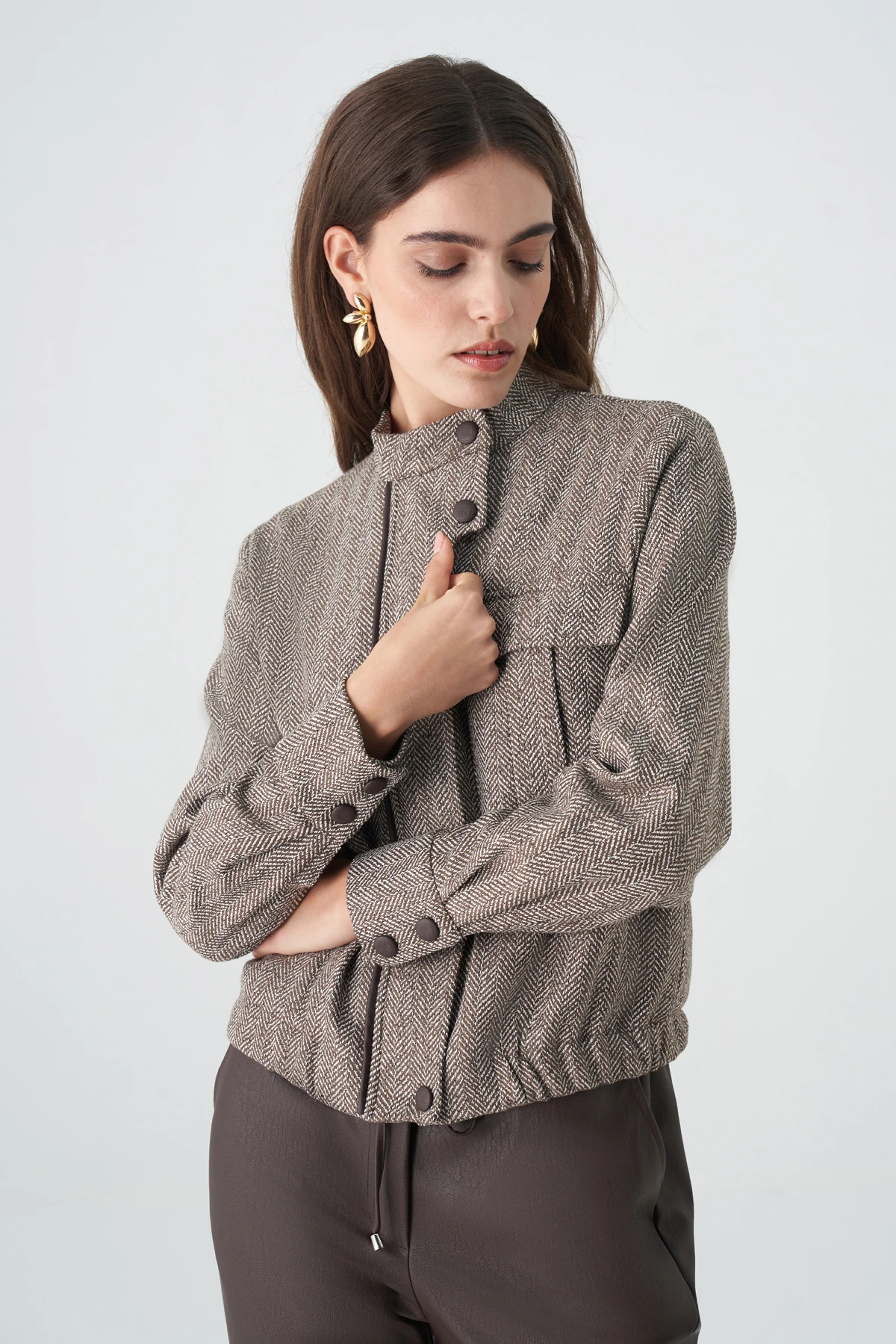 Deri biyeli poliviskon mont-deri pantolon takım EL-2766