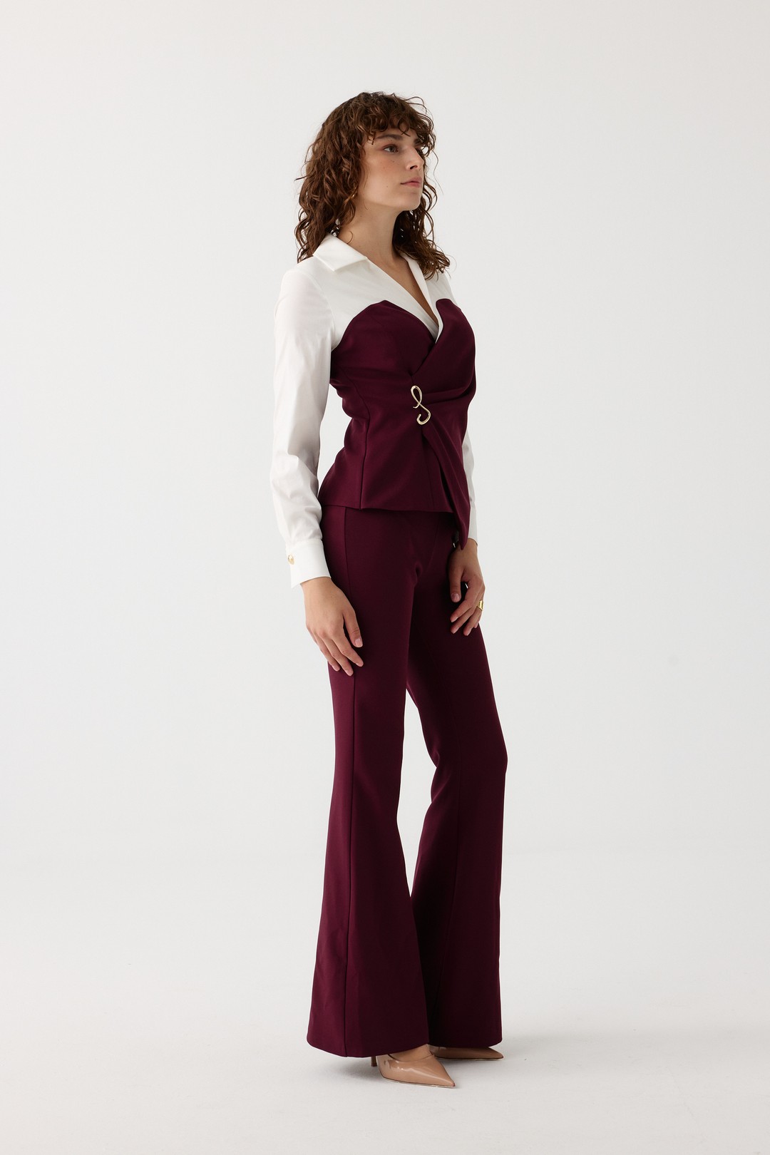Poplin mix broşlu ikili takım EL-2702 - BORDO