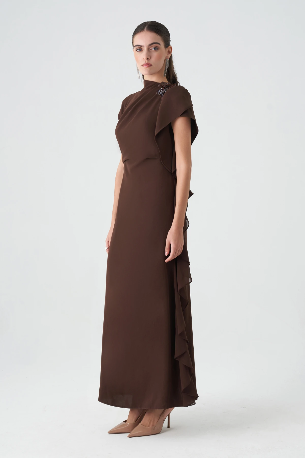 drapeli volan detyalı elbise EL-4395