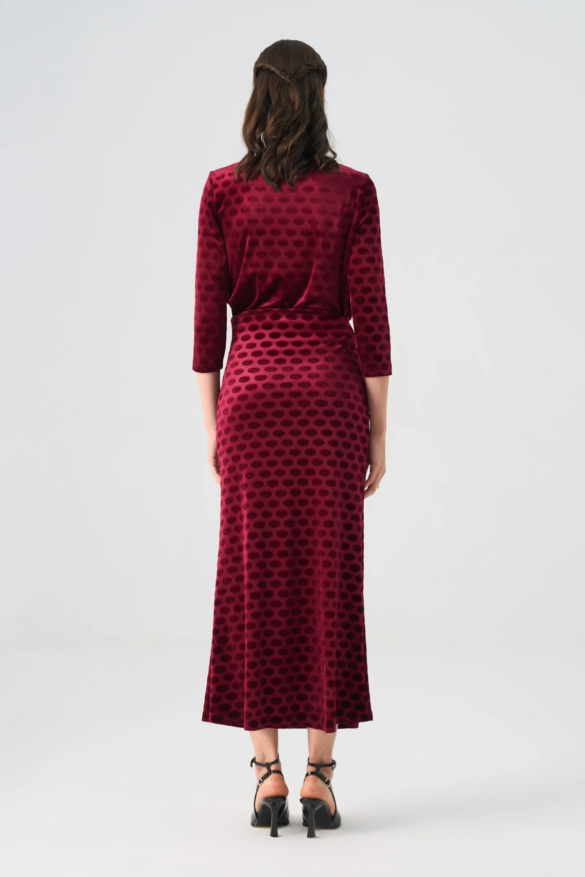 Degaje Yakalı Beli Aksesuarlı Kadife İkili Takım EL-2772