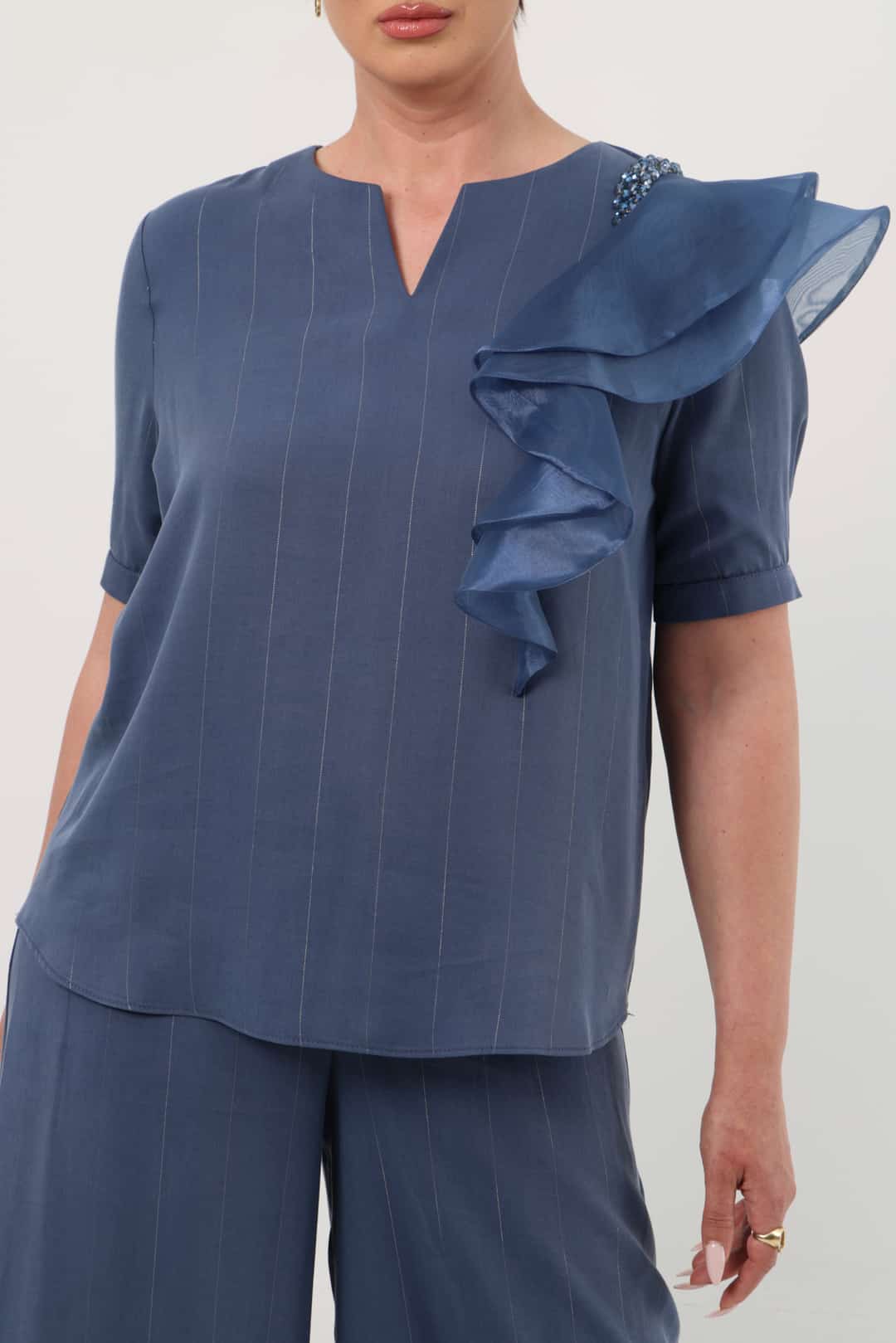 Organze garnili işlemeli tencel takım EL-2645-B