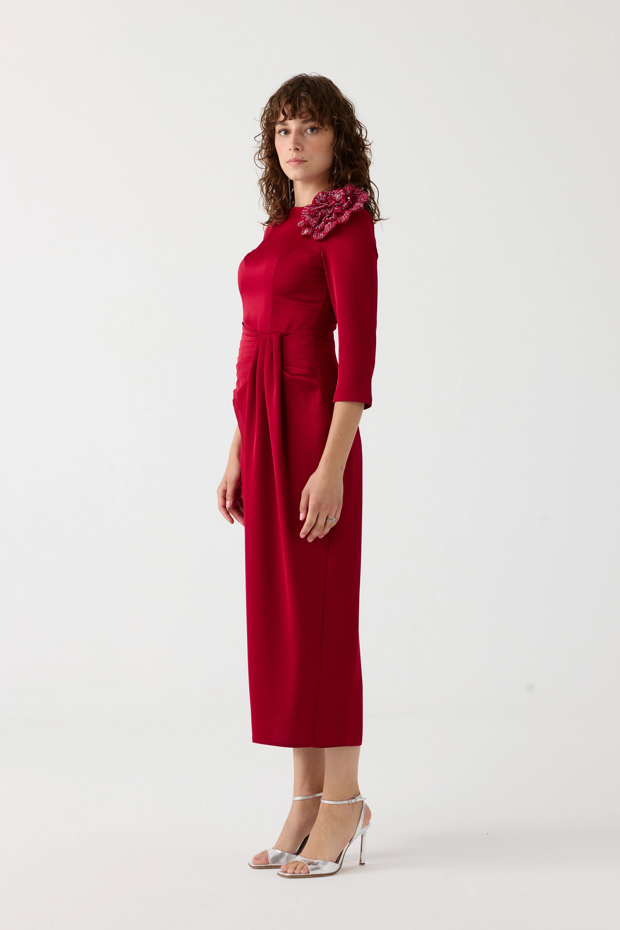 Beli piliseli kokteyl elbise EL-4355