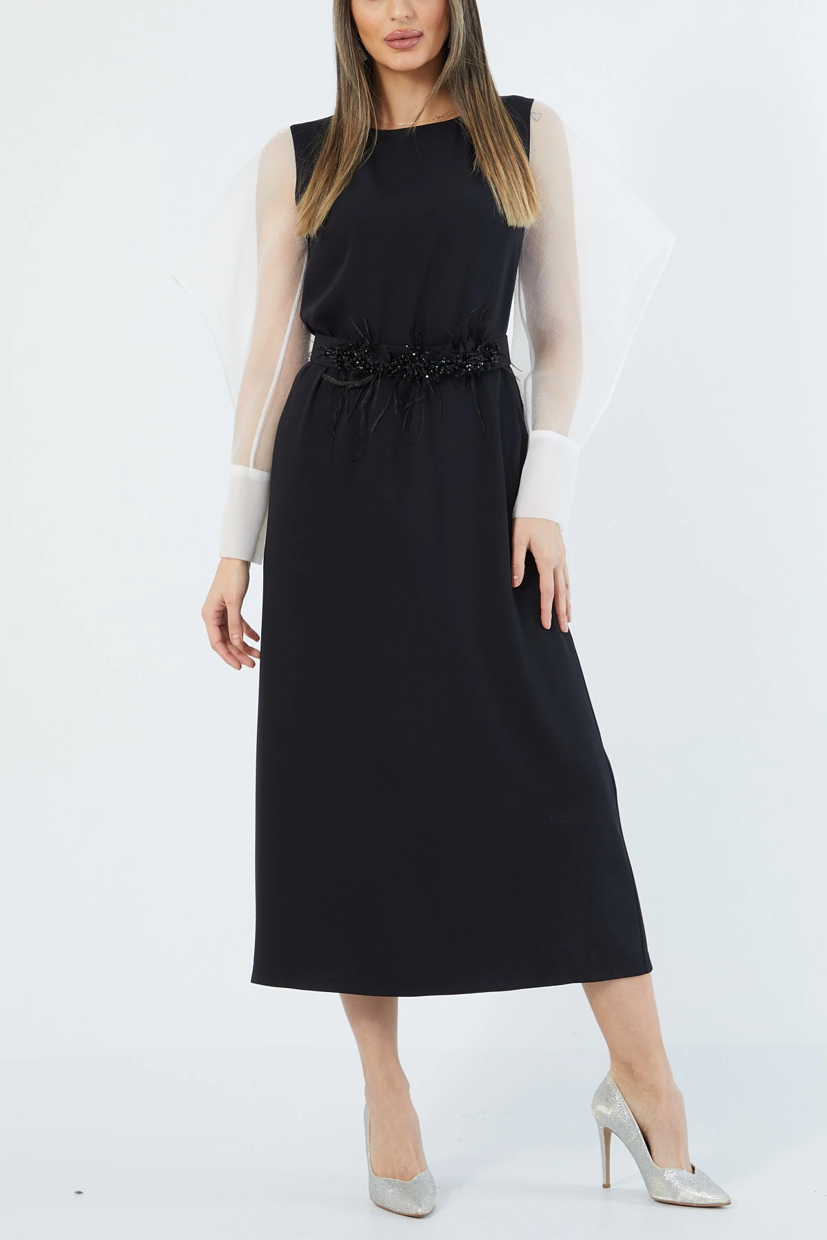 Organze mix özel aksesuarlı elbise EL-3542