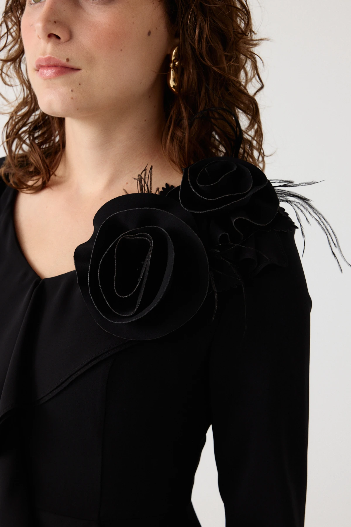 Şifon volanlı çiçekli kokteyl elbise EL-4380