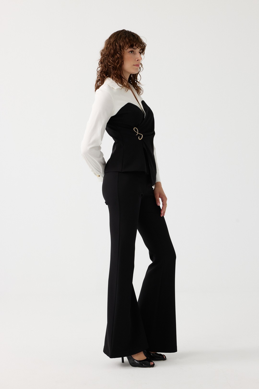 Poplin mix broşlu ikili takım EL-2702 - SİYAH