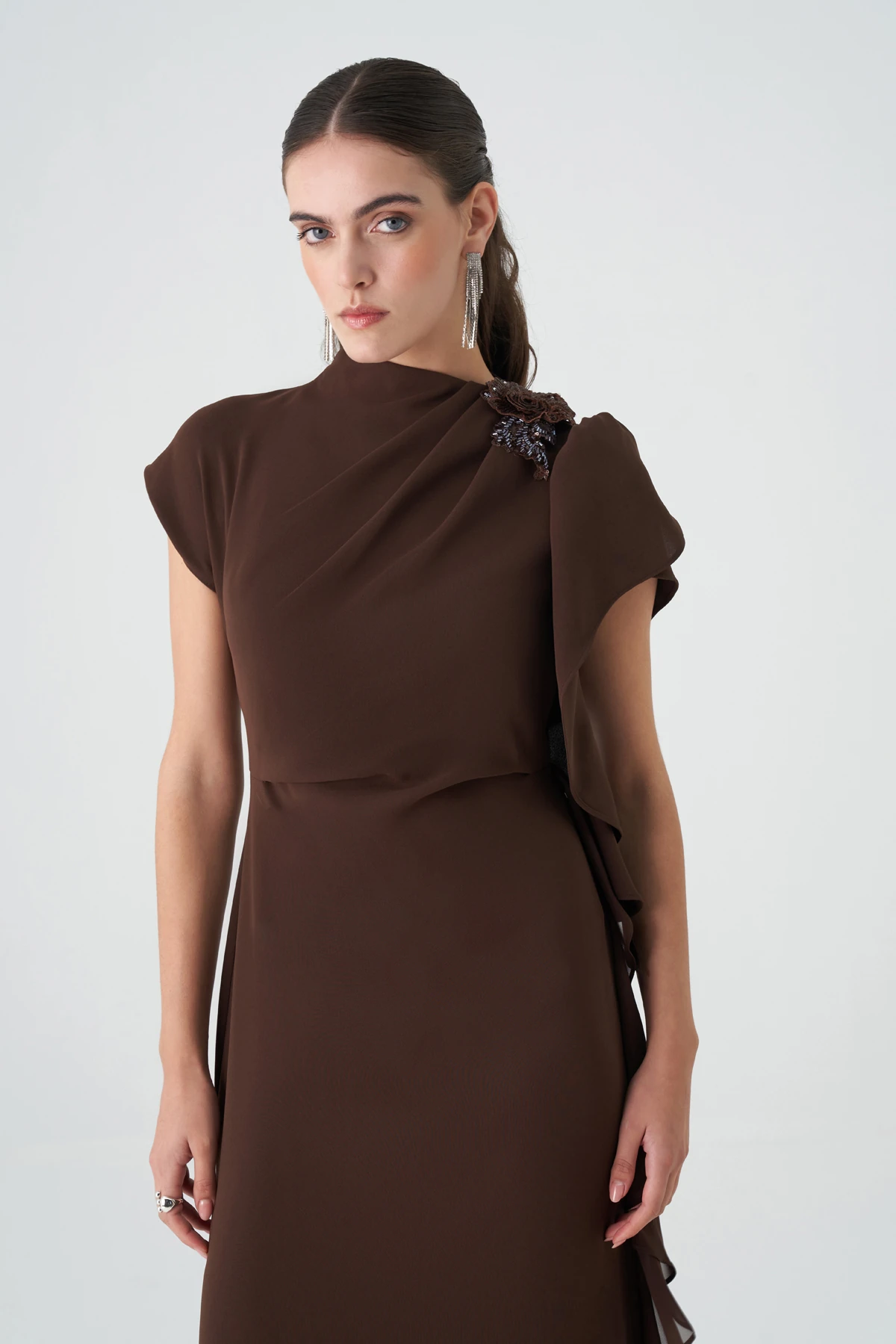 drapeli volan detyalı elbise EL-4395