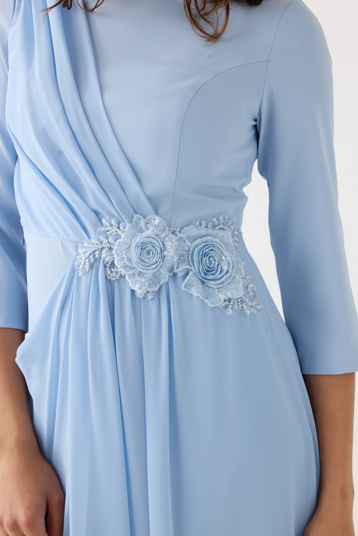 Aplikeli uzun kol elbise EL-4358