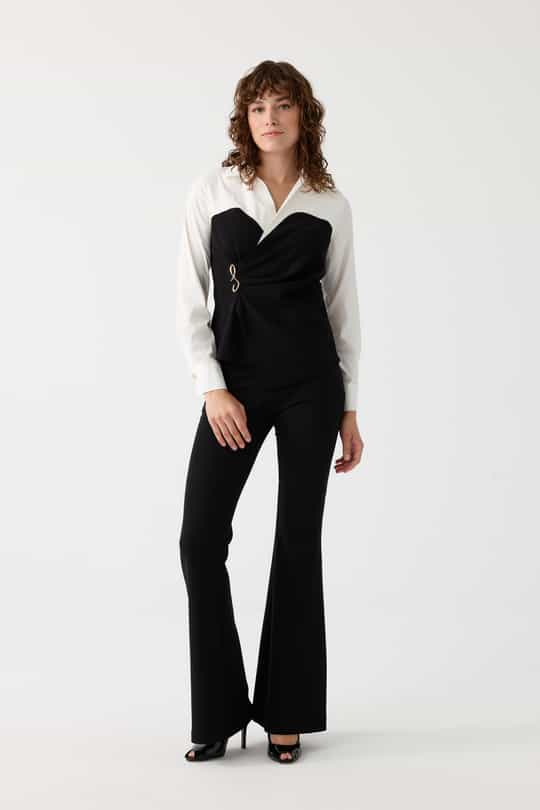 Poplin mix broşlu ikili takım EL-2702 - SİYAH