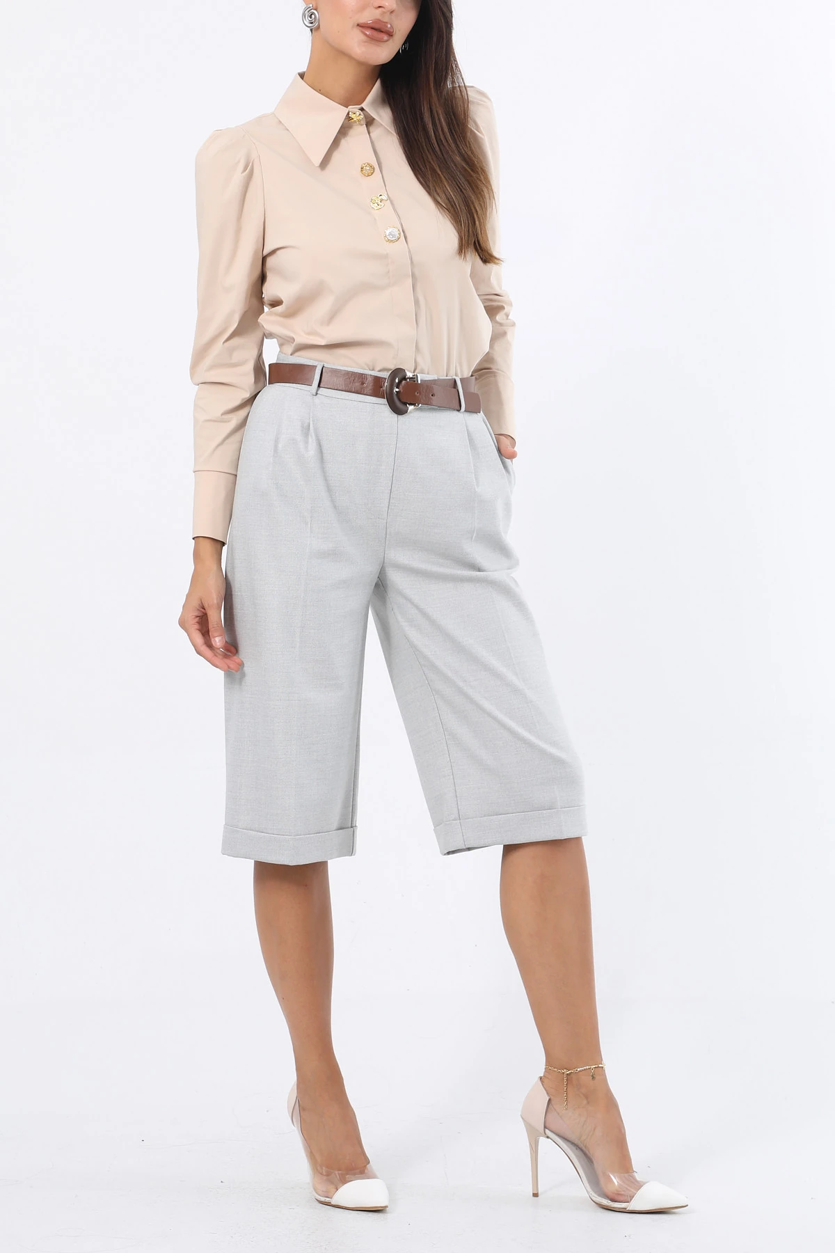 Kemer aksesuarlı kapri pantolon EL-1101