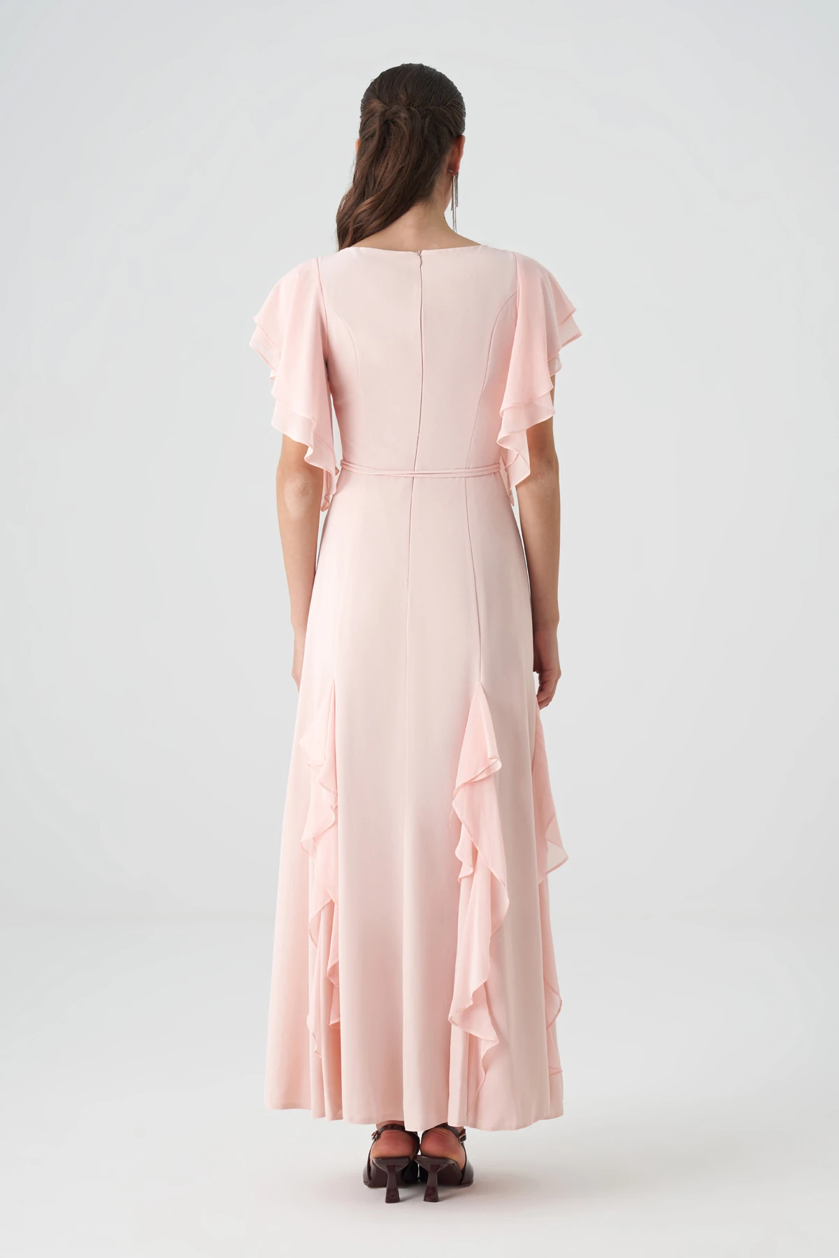 Şifon garnili krep abiye elbise EL-4394