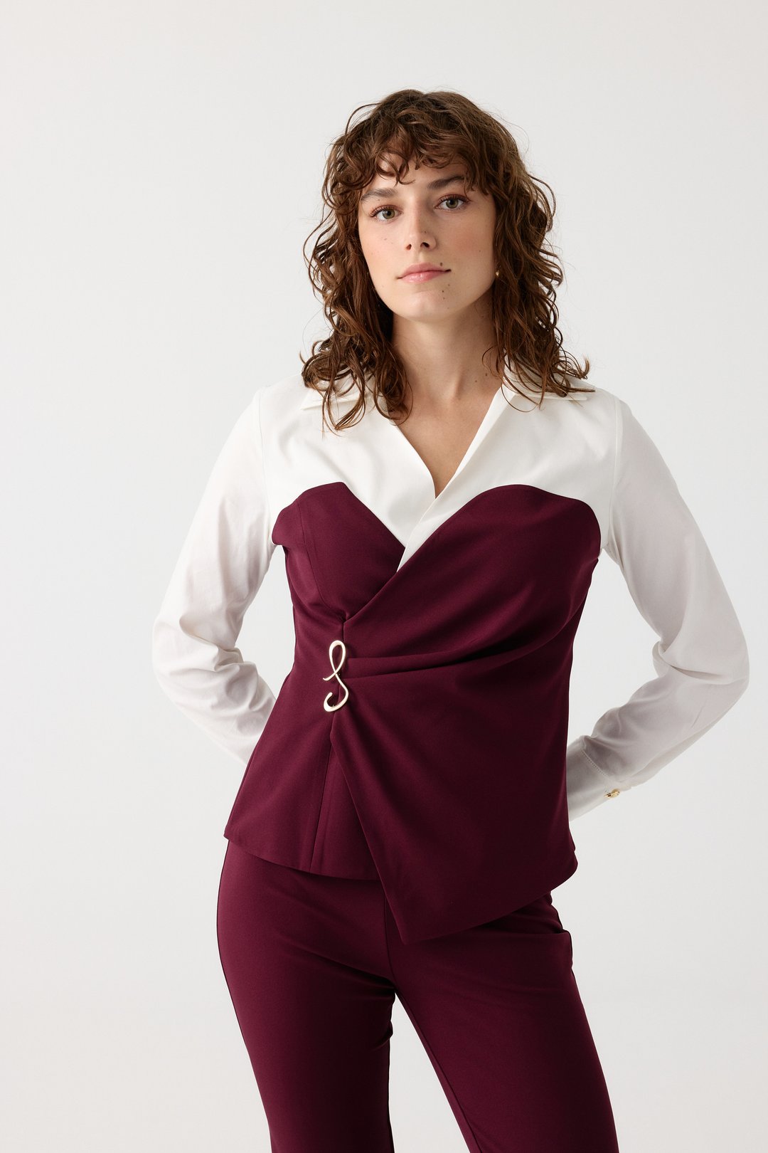 Poplin mix broşlu ikili takım EL-2702 - BORDO