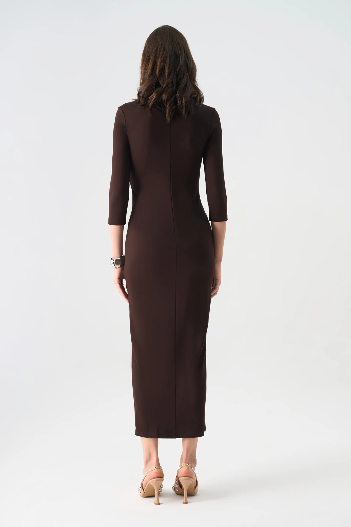 Bel kemerli örme ve deri karışım elbise EL-4424