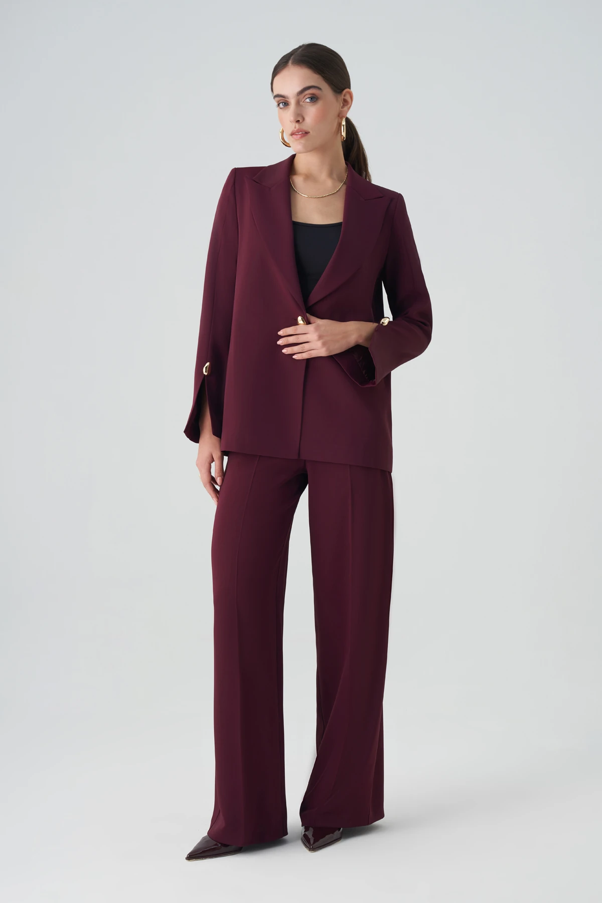 Klasik Ceket ve Palazzo Pantolon Takımı EL-2764