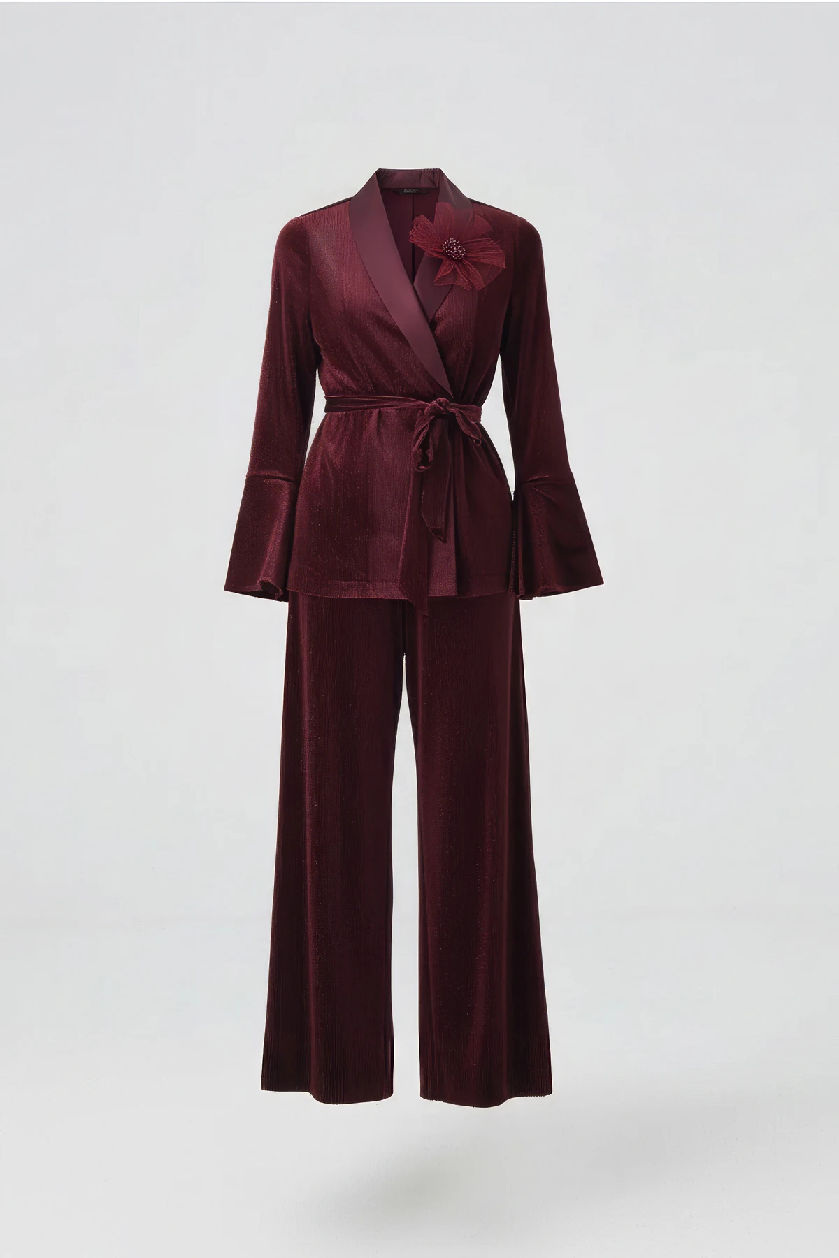 Saten garnili kruvaze simli kadife takım EL-2758