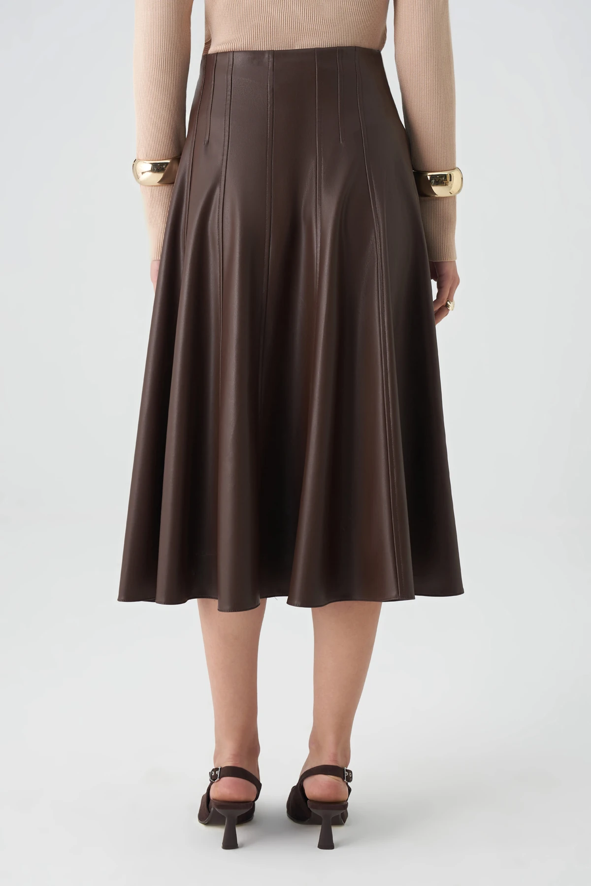 Kulp detaylı midi deri etek EL-1275