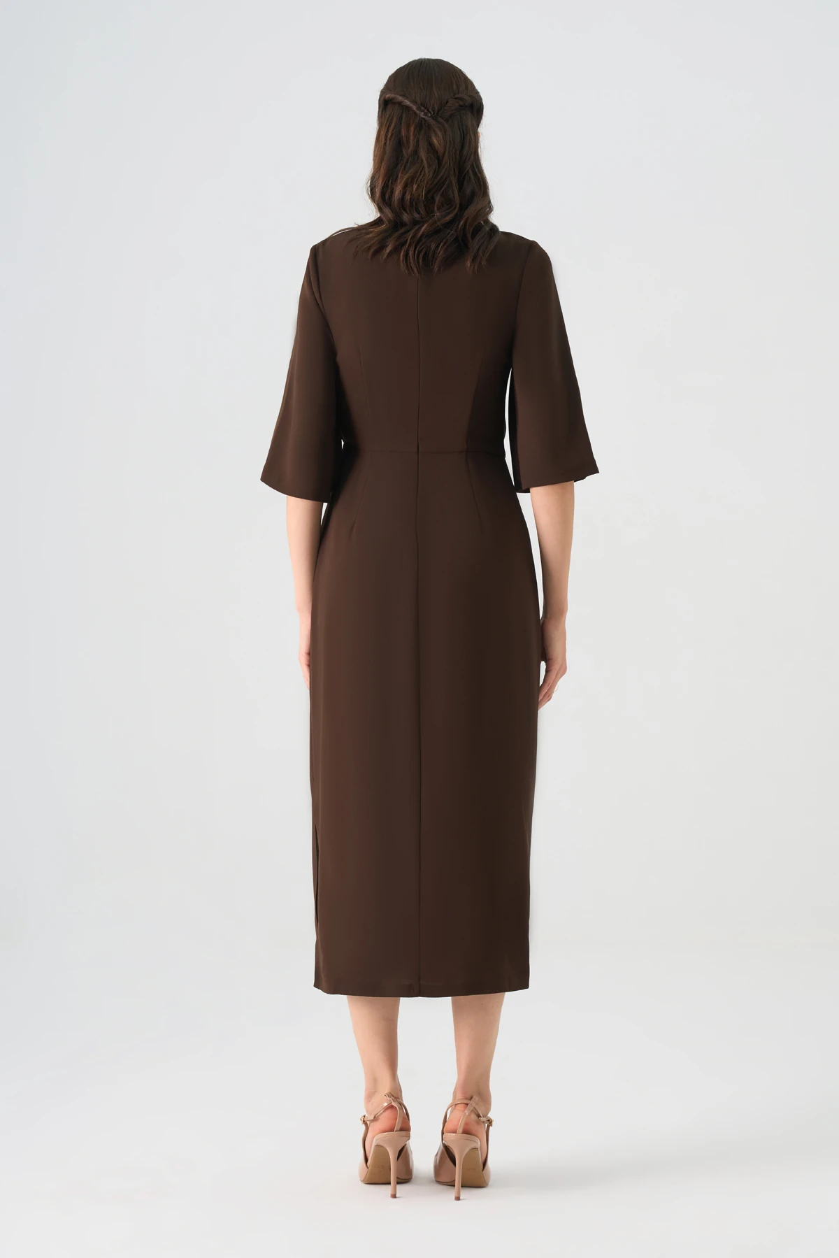 El işi boncuklu drapeli krep elbise EL-4360