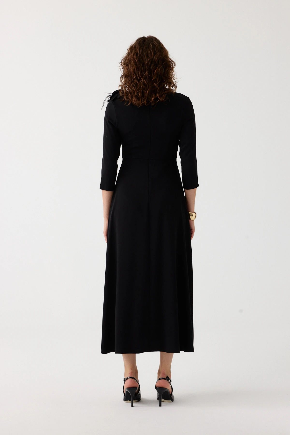 Şifon volanlı çiçekli kokteyl elbise EL-4380