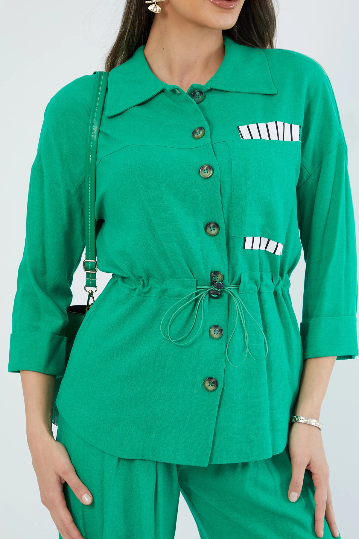 Düğmeli tencel takım EL-2241