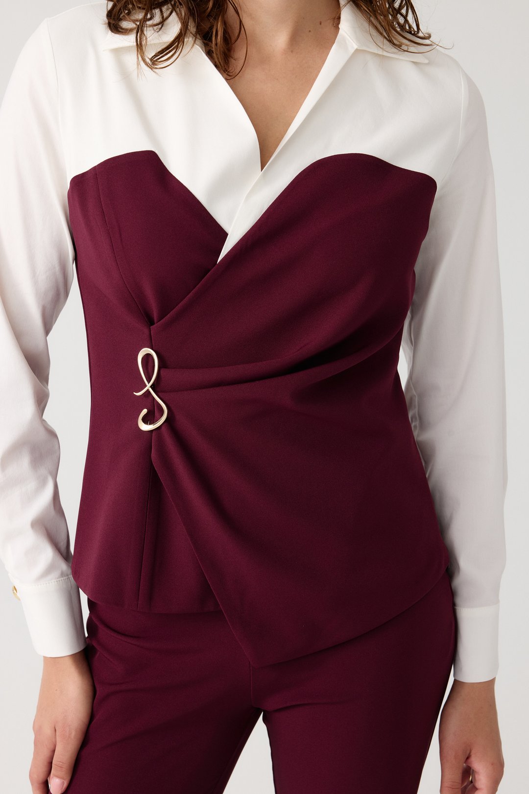 Poplin mix broşlu ikili takım EL-2702 - BORDO