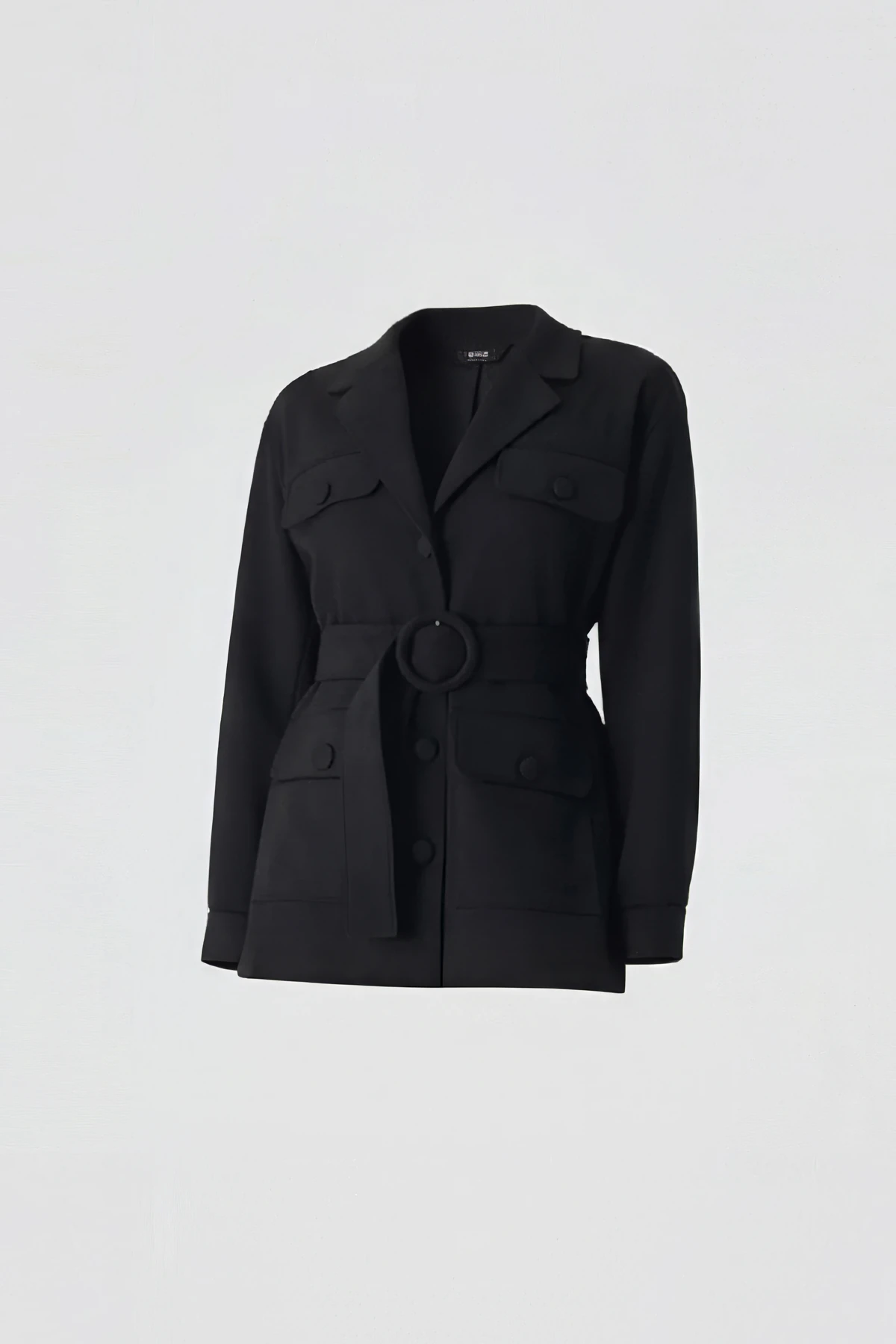 Siyah Kuşaklı Süet Görünümlü Ceket