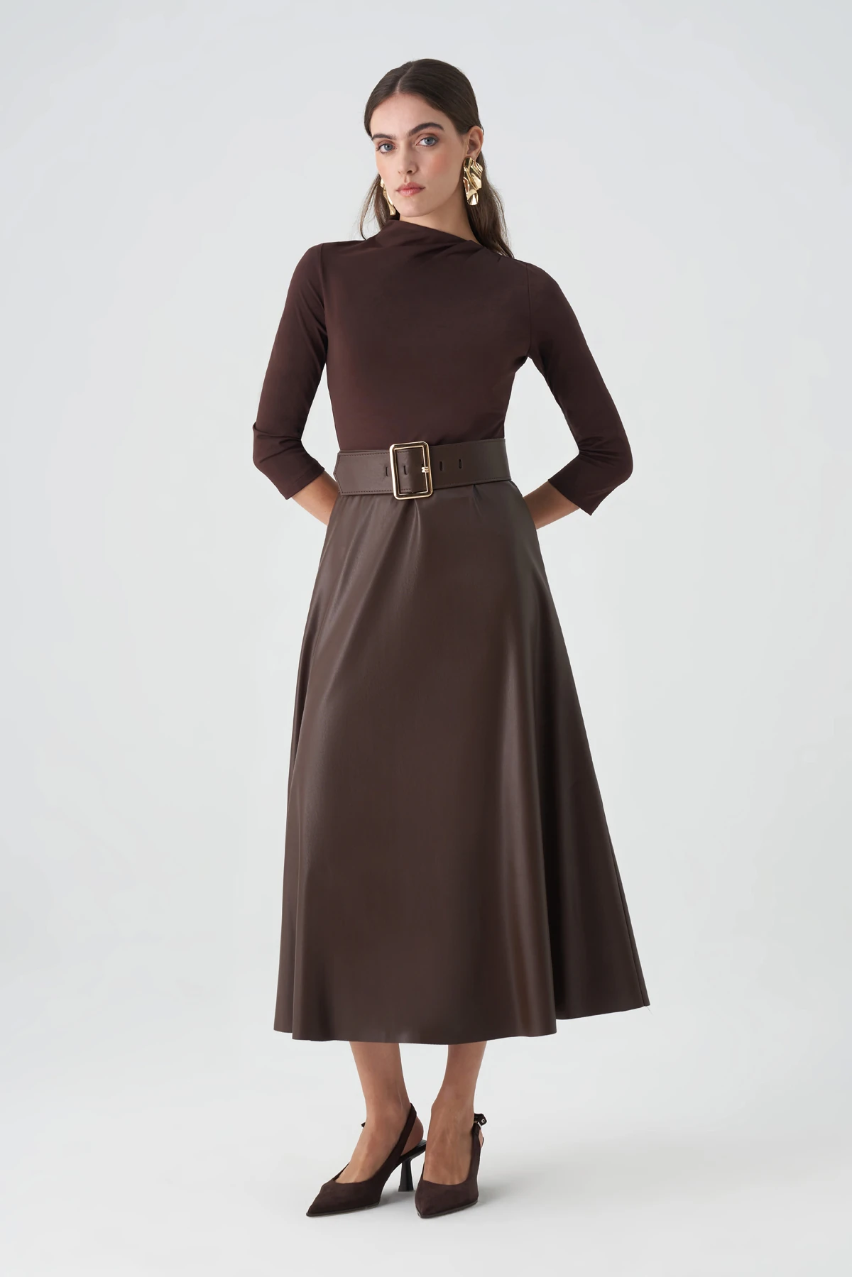 Örme garnili midi kloş elbise EL-4422