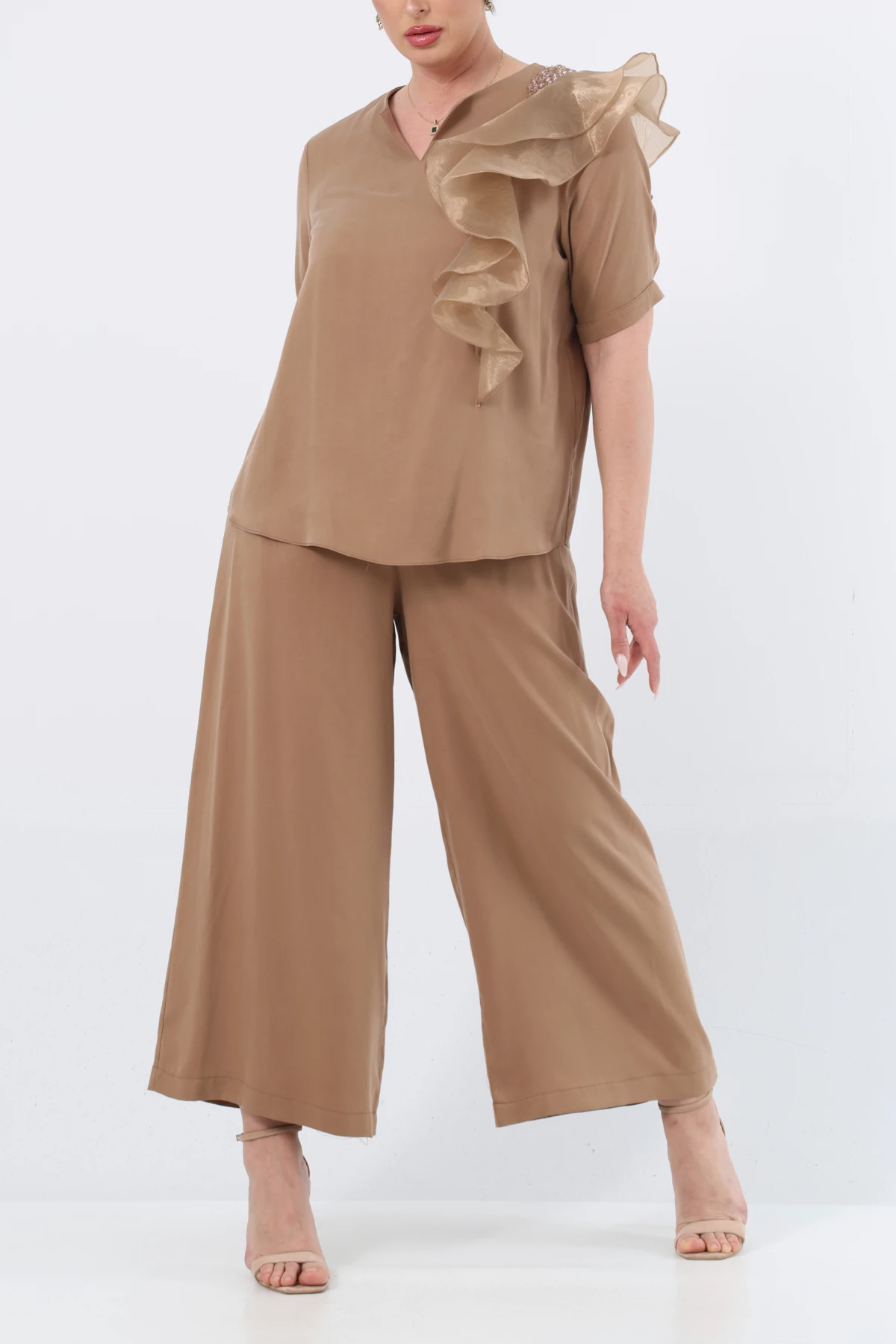 Organze garnili işlemeli tencel takım EL-2645-B