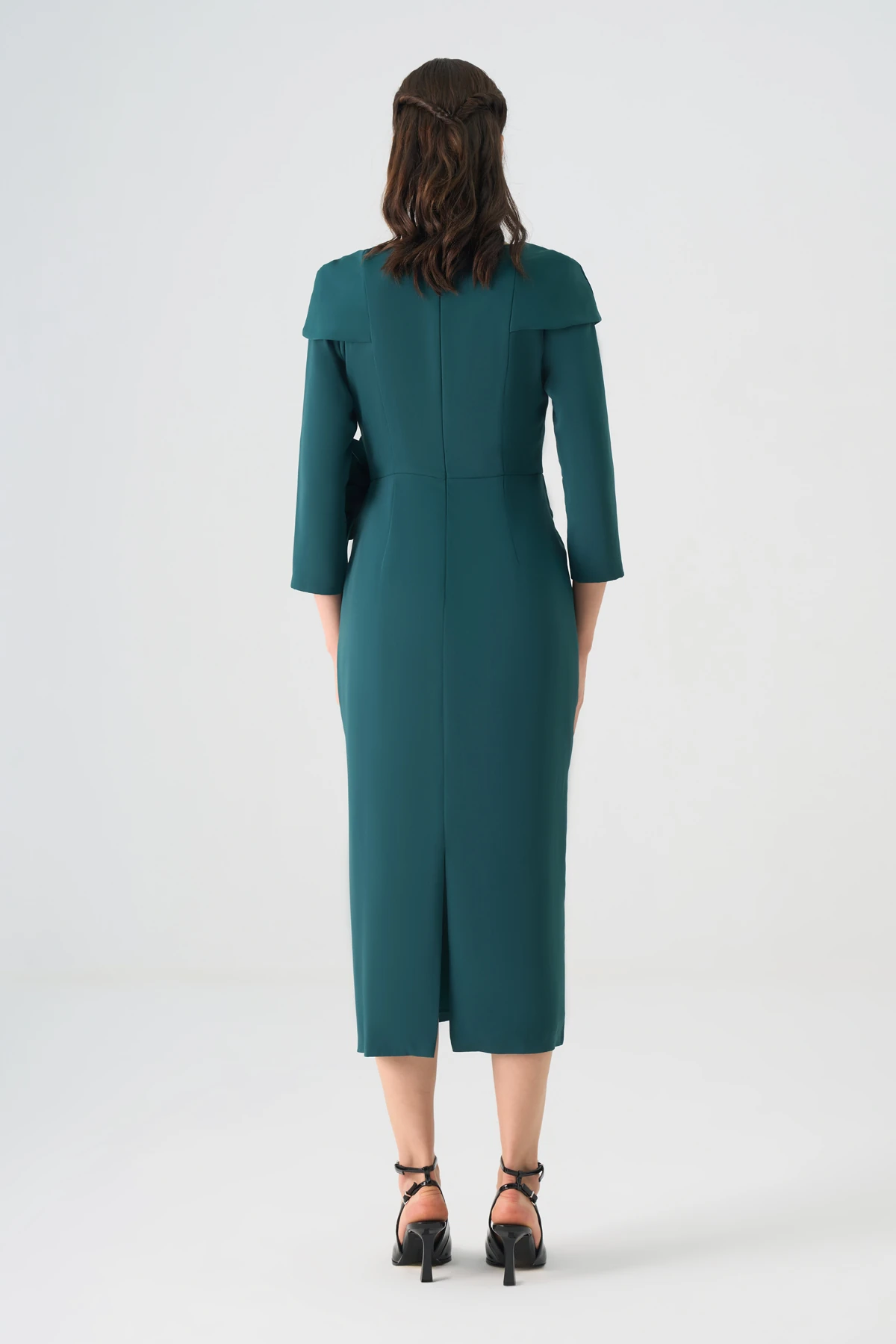 Kruvaze kapamalı beli volanlı krep elbise EL-4374