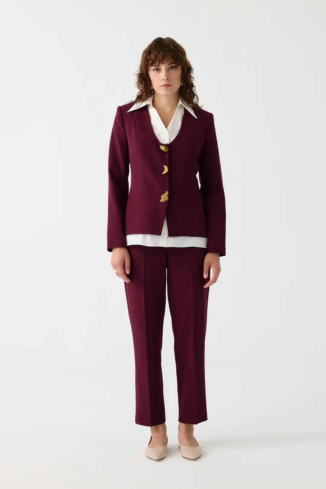 Poplin mix metal aksesuarlı takım EL-2700 - BORDO