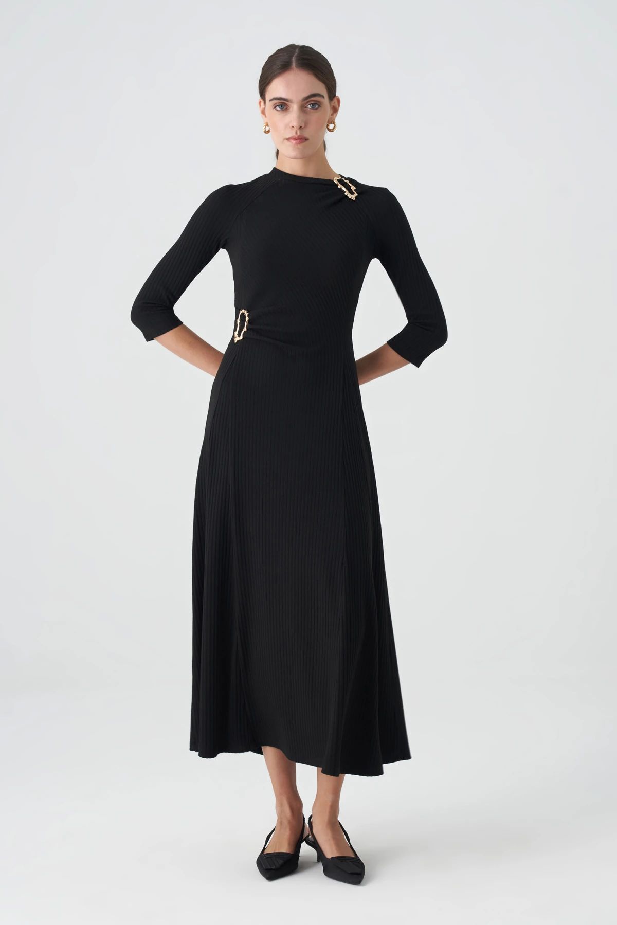 Aksesuar detaylı fitilli örme elbise EL-4411