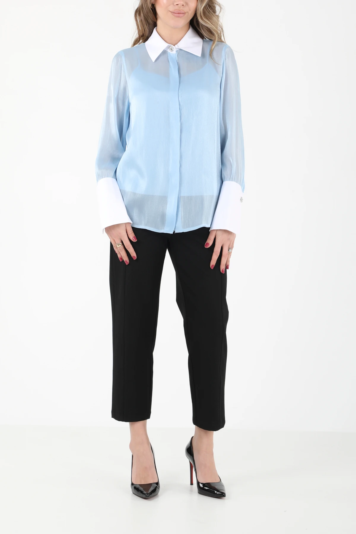 Pamuk garnili organze gömlek EL-1743 - BEBE MAVİSİ