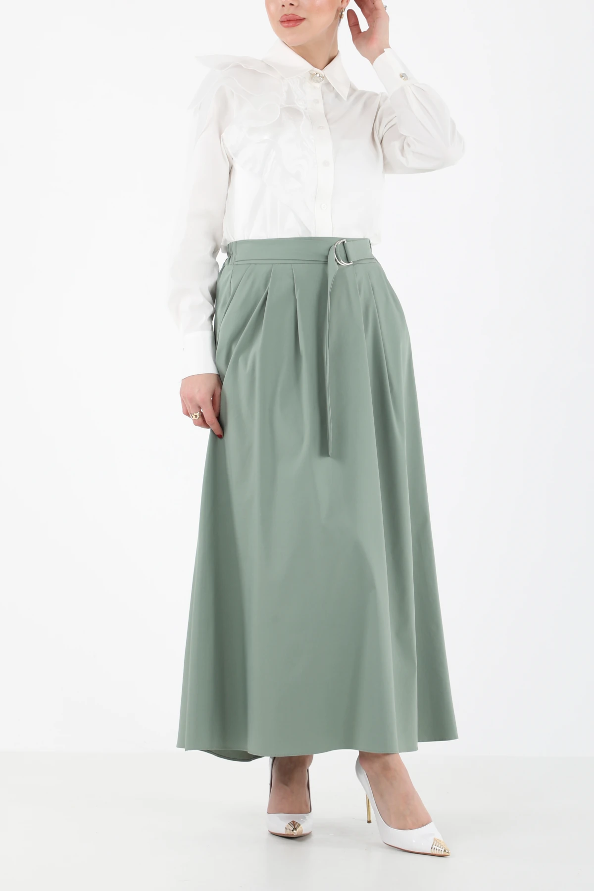 Metal aksesuarlı pileli etek EL-1194 - MİNT