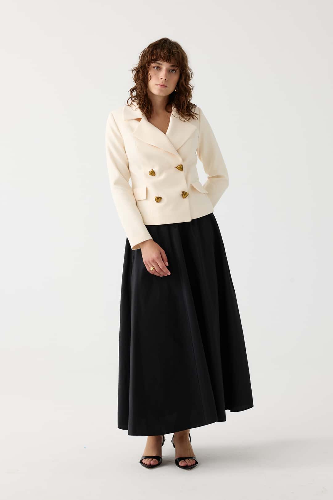 Tafta etekli blazer ceket takım EL-2708 - BUTTER-SİYAH