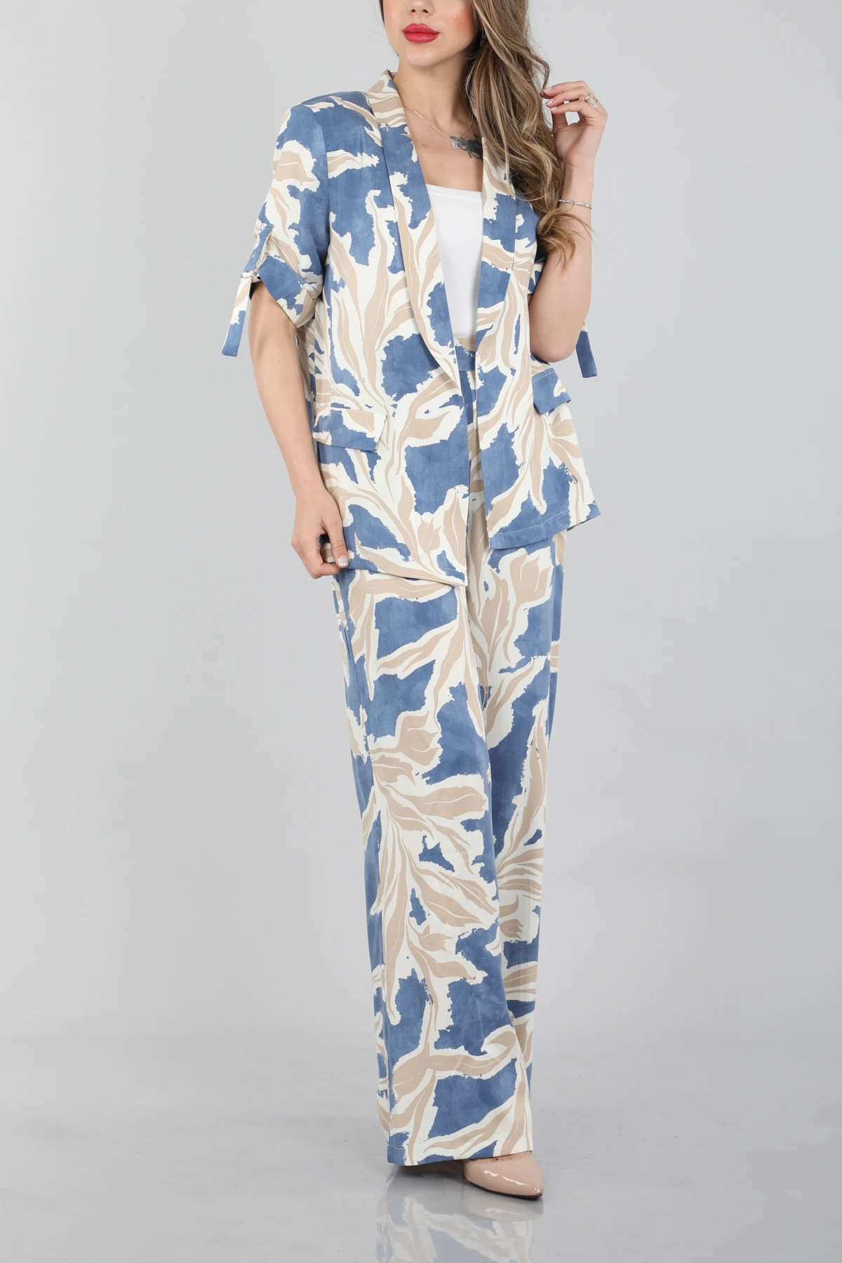 Desenli tencel ceket takım EL-2660