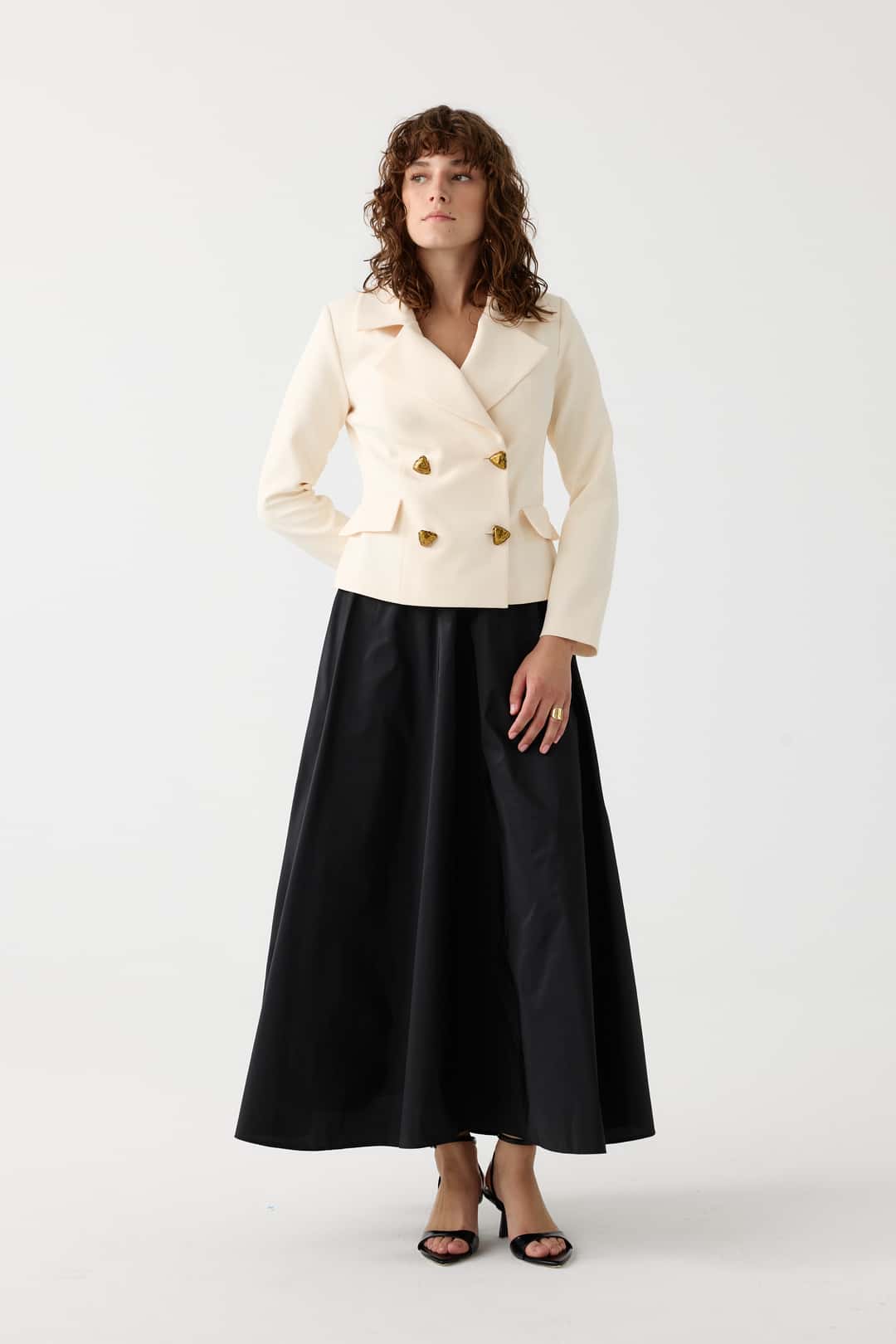 Tafta etekli blazer ceket takım EL-2708 - BUTTER-SİYAH